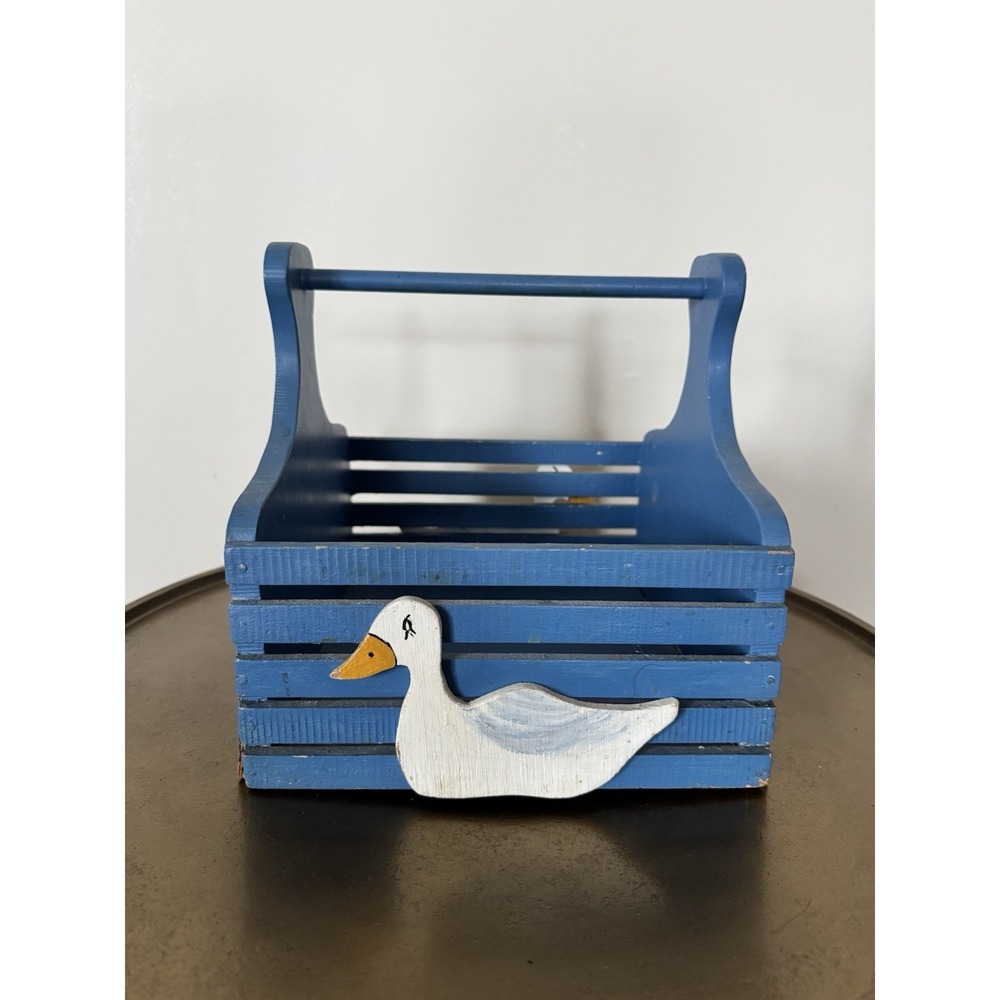 VTG Vintage Blue Goose Crate Wooden Box Cute Cottage CottageCore 90s 80s Geese